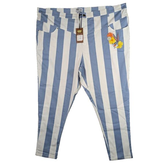 Looney Tunes x Unique Vintage Skinny Jeans Plus‎ Size 5X Blue Striped Bugs Bunny - Picture 1 of 16